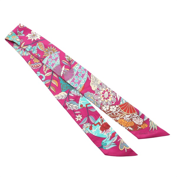Fleurs et Papillons de Tissus Twilly 絲巾 紫色 絲綢【HERMES 愛馬仕】