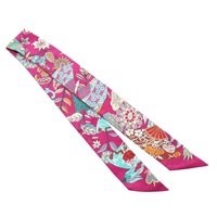 Fleurs et Papillons de Tissus Twilly 絲巾 紫色 絲綢【HERMES 愛馬仕】