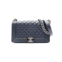 藍色 菱格紋 羊皮 Boy25 鍊帶 肩背包 銀釦【CHANEL 香奈兒】 A67086