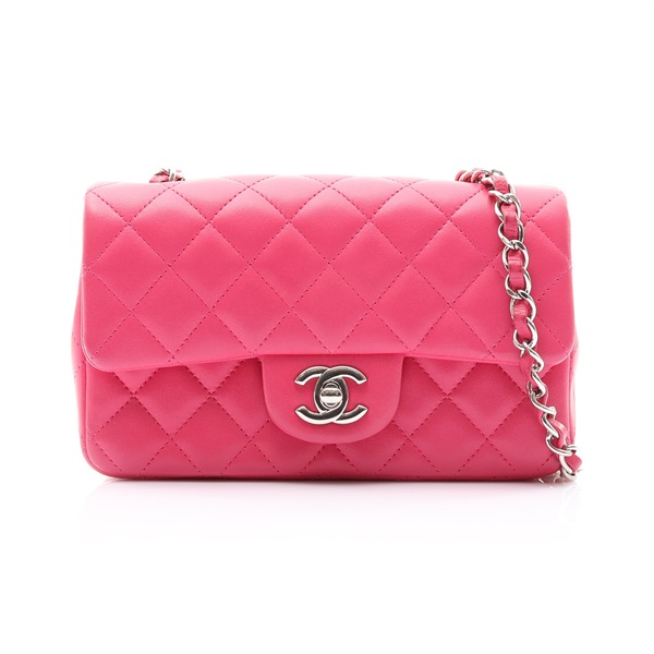 粉色 菱格紋 羊皮 Classic Flap 經典口蓋包 肩背包 銀釦 (背面有色移)【CHANEL 香奈兒】 A69900