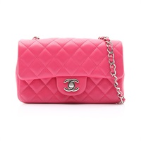 粉色 菱格紋 羊皮 Classic Flap 經典口蓋包 肩背包 銀釦 (背面有色移)【CHANEL 香奈兒】 A69900