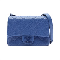 藍色 荔枝紋牛皮 Mini Flap 肩背包【CHANEL 香奈兒】 AS1784