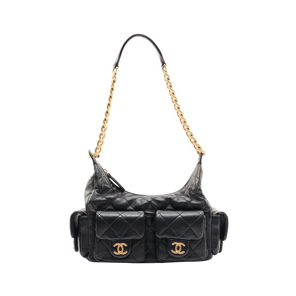 黑色 菱格紋羊皮 Trendy Pockets Hobo 肩背包【CHANEL 香奈兒】 AS5302