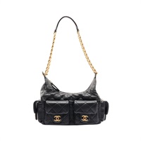 黑色 菱格紋羊皮 Trendy Pockets Hobo 肩背包【CHANEL 香奈兒】 AS5302