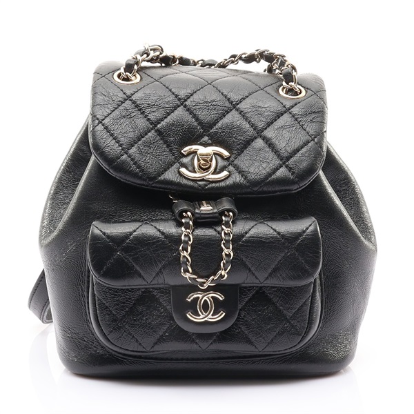 Duma 小型 後背包 黑色 菱格紋 牛皮 金釦【CHANEL 香奈兒】 AS2908