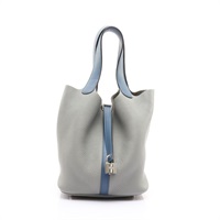 海鷗灰/瑪瑙藍 Clemence 牛皮 Picotin Lock 22 手提包 X刻【HERMES 愛馬仕】 H060991CK