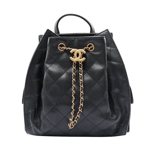 黑色 荔枝紋 菱格紋牛皮 25 後背包【CHANEL 香奈兒】 AS5600