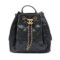 黑色 荔枝紋 菱格紋牛皮 25 後背包【CHANEL 香奈兒】 AS5600