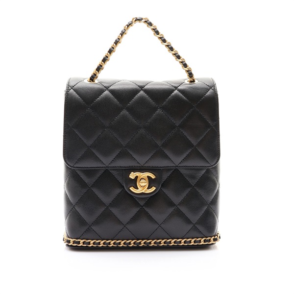 黑色 荔枝紋牛皮 Camellia Chain Around 後背包【CHANEL 香奈兒】 AS4490