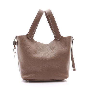 大象灰 Clemence 牛皮 Picotin Lock 22 手提包 C刻 銀扣【HERMES 愛馬仕】 H060991CK