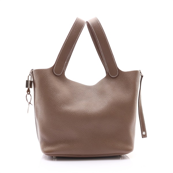 大象灰 Clemence 牛皮 Picotin Lock 22 手提包 C刻 銀扣【HERMES 愛馬仕】 H060991CK