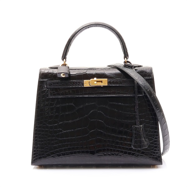 HERMES 愛馬仕 Kelly 25 鱷魚皮 黑色 凱莉包 金扣 口B刻 兩用包
