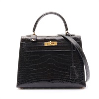 HERMES 愛馬仕 Kelly 25 鱷魚皮 黑色 凱莉包 金扣 口B刻 兩用包
