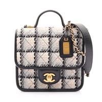 黑灰色 毛呢格紋 Top Handle Flap 鍊帶肩背包 金釦【CHANEL 香奈兒】 AS3652