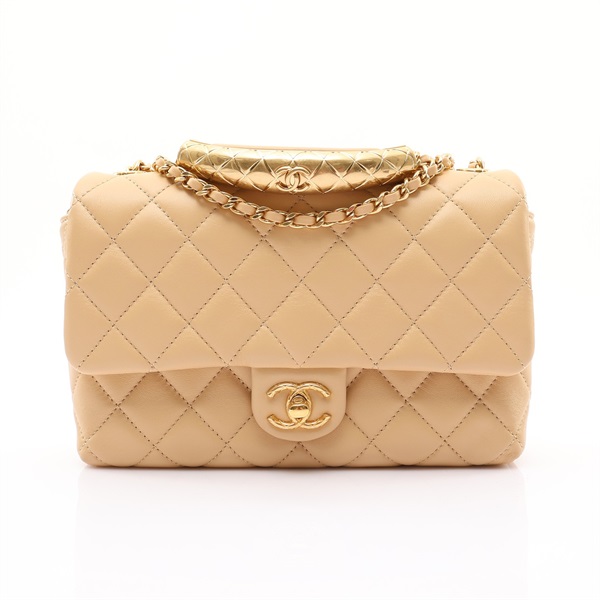 杏色 羊皮 調節鍊帶 肩背包 金釦【CHANEL 香奈兒】