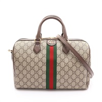 棕色 帆布 牛皮 波士頓包 兩用包【GUCCI 古馳】 772065
