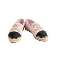 CHANEL 香奈兒 CC Espadrilles 粗花呢草編麻底鞋 #40 粉色 毛呢 牛皮 B G39028
