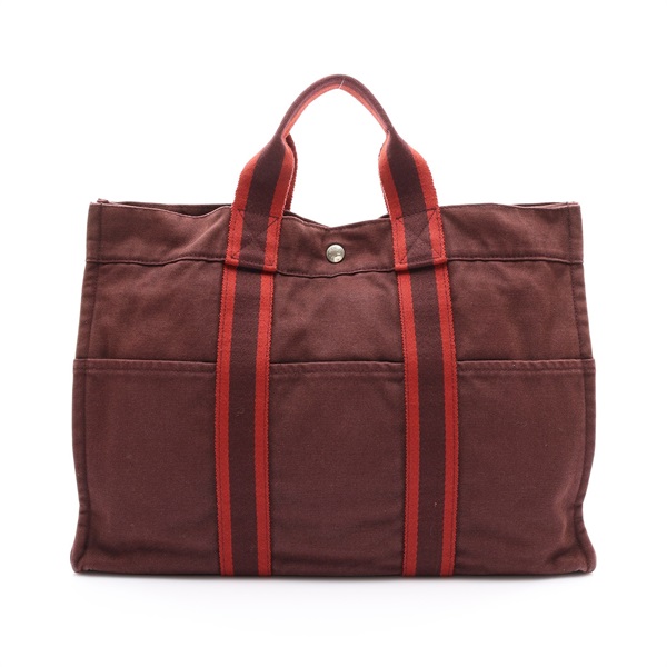 紅棕色 帆布 Fourre Tout MM 手提包 銀釦【HERMES 愛馬仕】