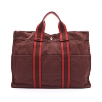 紅棕色 帆布 Fourre Tout MM 手提包 銀釦【HERMES 愛馬仕】