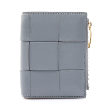 藍灰色 編織羊皮 Cassette Small Bi-Fold 扣式 短夾【BOTTEGA VENETA BV 寶緹嘉】 742698
