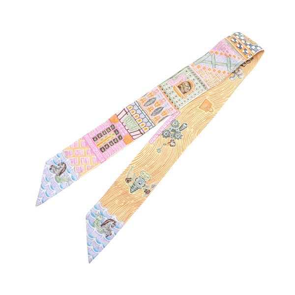 橘色 絲綢 Super Silk Quest Twilly 絲巾【HERMES 愛馬仕】 H064011S