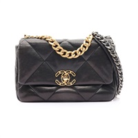 19 兩用包 黑色 菱格紋 羊皮 金釦【CHANEL 香奈兒】 AS1160