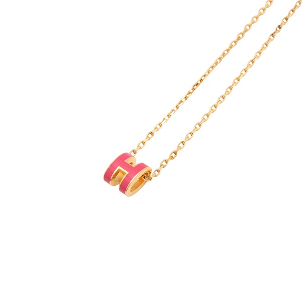Mini Pop H 項鍊 粉色琺瑯【HERMES 愛馬仕】 H147992F