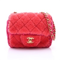 桃紅色 羊毛絨 Mini Square Flap 肩背包 (無卡) 金扣【CHANEL 香奈兒】 AS1934