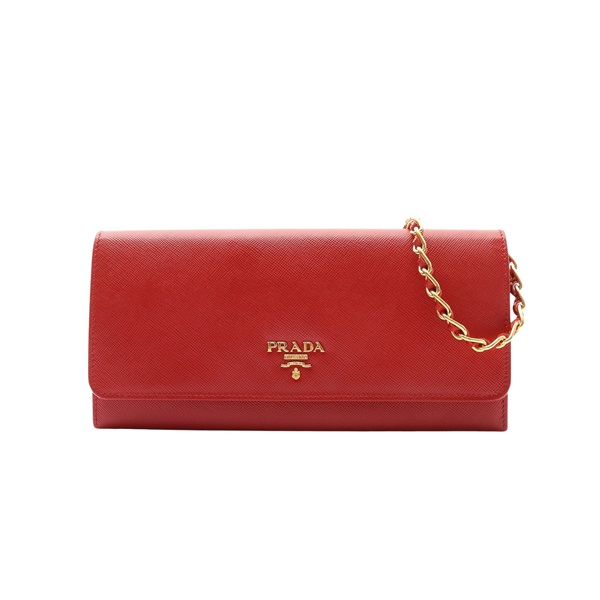 Wallet on Chain 肩背包 紅色 Saffiano牛皮【PRADA 普拉達】 1M1290