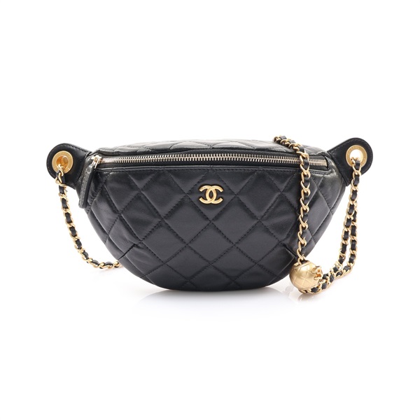 黑色 羊皮 金球 胸包 腰包 金釦【CHANEL 香奈兒】 AP4240