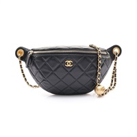 黑色 羊皮 金球 胸包 腰包 金釦【CHANEL 香奈兒】 AP4240
