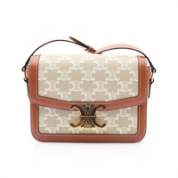 米色PVC塗層帆布 棕色牛皮飾邊 TEEN TRIOMPHE 肩背包【CELINE 賽琳】 188882