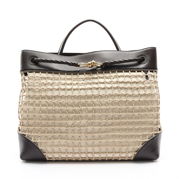 米色繩網拚棕色牛皮 Net Andiamo Large 兩用包【BOTTEGA VENETA BV 寶緹嘉】