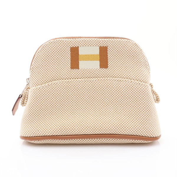 米色帆布 棕色牛皮 Bolide Casaque Case 收納袋【HERMES 愛馬仕】 H103970M