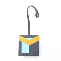 HERMES 愛馬仕 Lettre Au Carre Charm 吊飾 黑/黃/藍色 牛皮