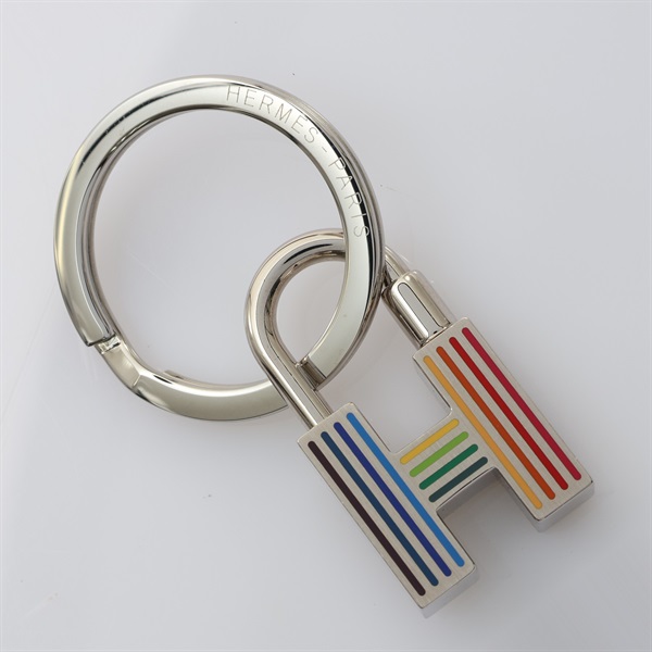銀色金屬 多色 H Cadenas Quizz Rainbow 鑰匙圈【HERMES 愛馬仕】 H077309FP02