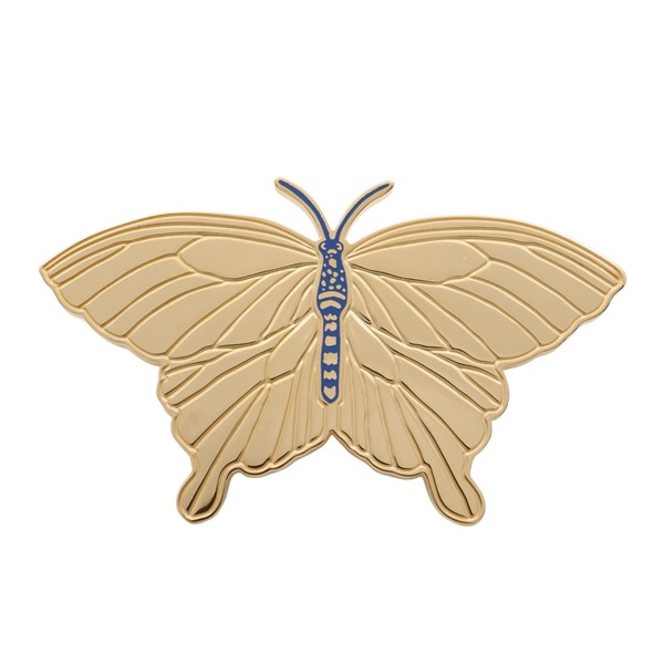HERMES 愛馬仕 Papillon Twilly 蝴蝶 絲巾環 金色金屬 藍色漆面 H603642S 01