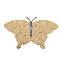 HERMES 愛馬仕 Papillon Twilly 蝴蝶 絲巾環 金色金屬 藍色漆面 H603642S 01