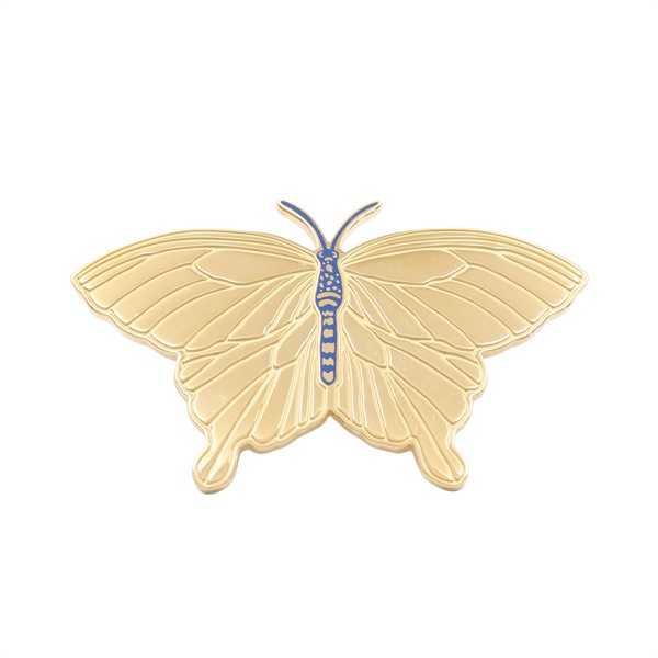 HERMES 愛馬仕 Papillon Twilly 絲巾環 金色金屬 藍色漆面 H603642S 01