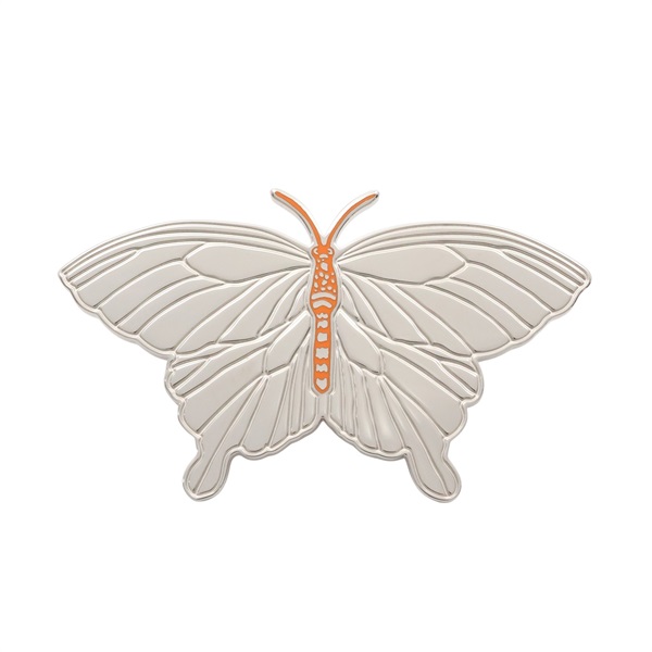 HERMES 愛馬仕 Papillon Twilly 蝴蝶 絲巾環 銀色金屬 橘色漆面 H603643S 00