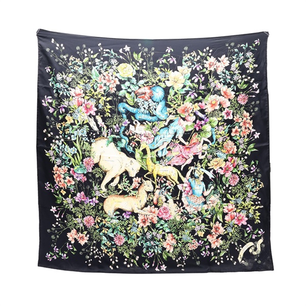 深藍色 多色印花 絲綢 方巾【Dior 迪奧】 24NCO090I603_C581