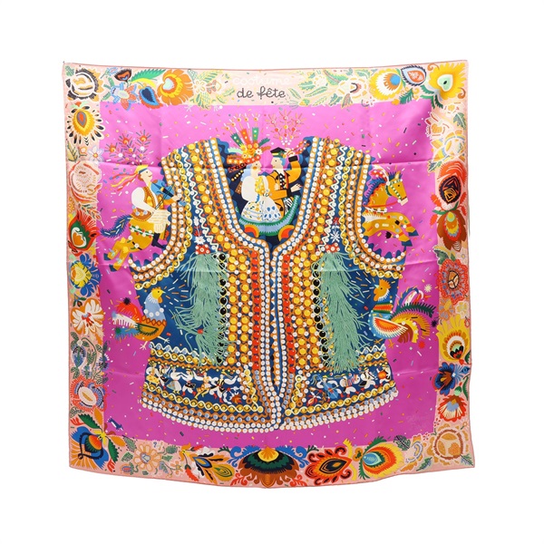 紫色系 絲綢 Costume de Fete Scarf 90 方巾【HERMES 愛馬仕】