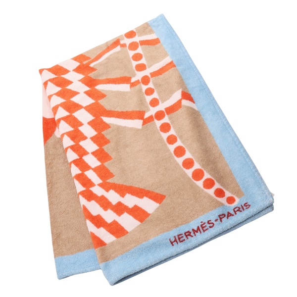 HERMES 愛馬仕 浴巾 棕/橘色 棉質