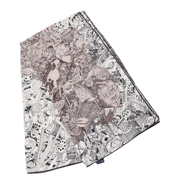 HERMES 愛馬仕 Des Chevaux Sous le Capot Carre140 方巾 灰/黑色 喀什米爾 絲綢