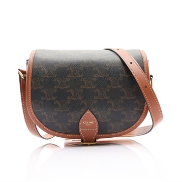 棕色 帆布 Medium Folco in Triomphe 肩背包【CELINE 賽琳】 191502BZJ.04LU