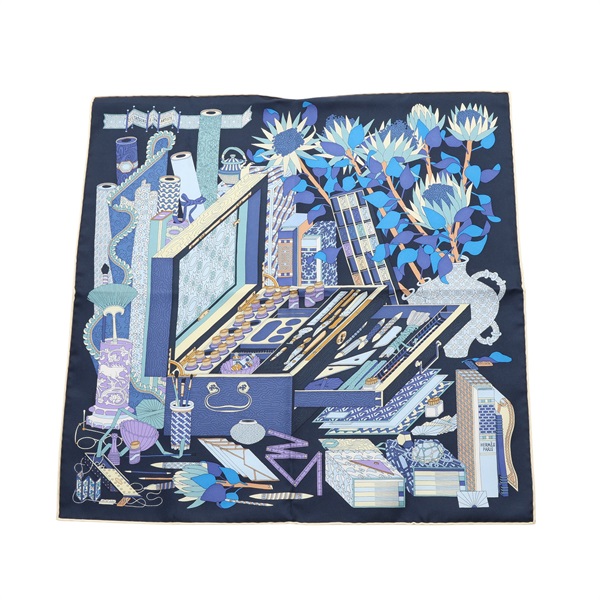 HERMES 愛馬仕 Carre 40 方巾 藍色 絲綢