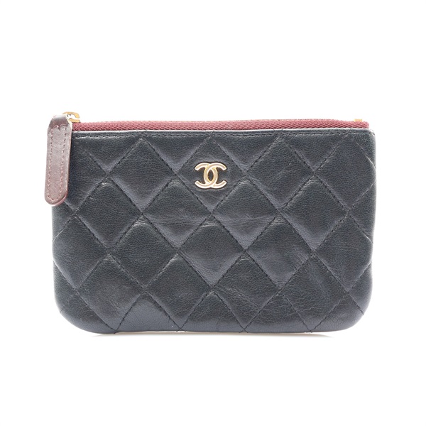 黑色 羊皮 拉鍊零錢包 金釦 (無卡)【CHANEL 香奈兒】 A82365