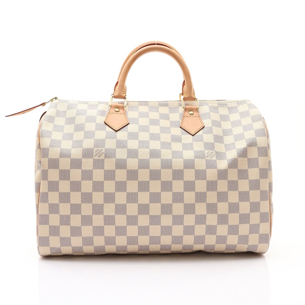 米白/藍色 棋盤格帆布 Speedy 35 手提包【LOUIS VUITTON LV 路易威登】 N41535