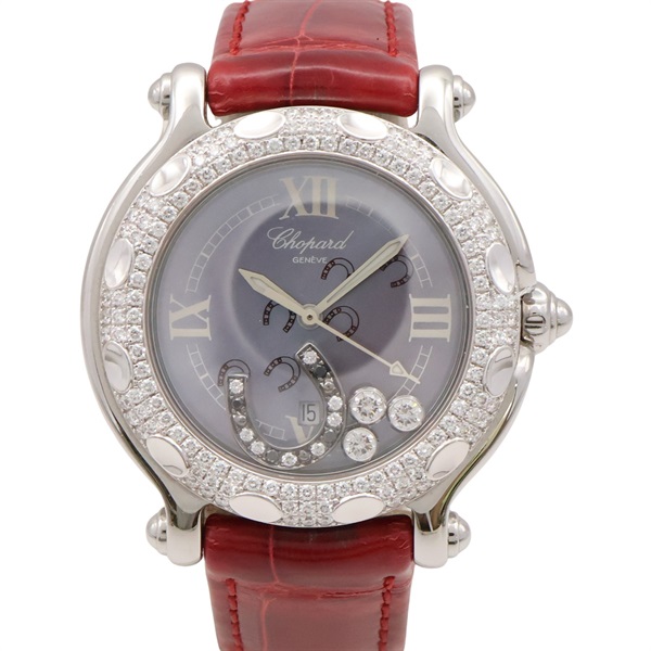 Chopard 蕭邦 Happy Sport 快樂鑽 腕錶 紫母貝錶盤 皮帶 不鏽鋼 鑽石 27/8425