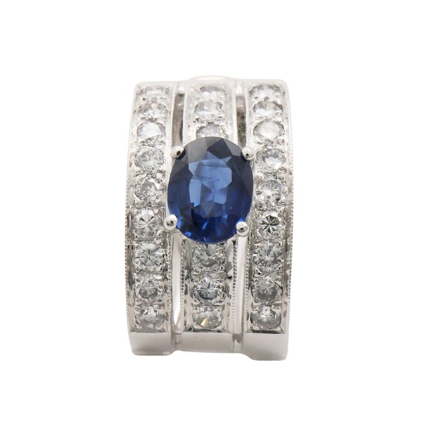 藍寶石 鑽石 針式耳環 18K白金【JEWELRY 無品牌珠寶】